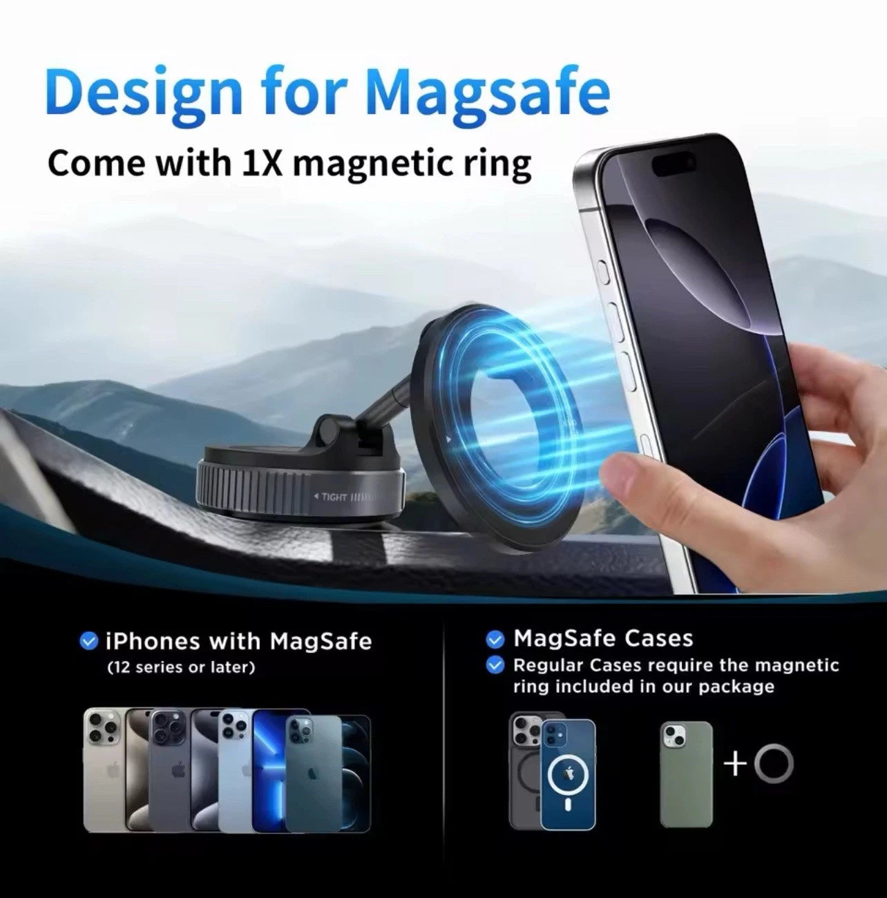K007 Foldable Magnetic Car Phone Holder – 360° Adjustable Mount with Vacuum Suction