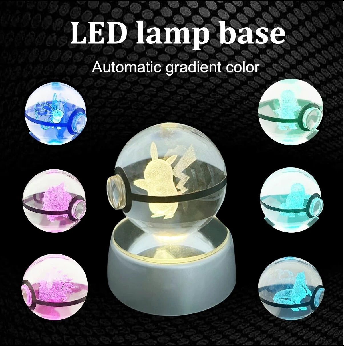 Pokémon 3D Crystal Ball Night Light – Laser Engraved with LED Base
