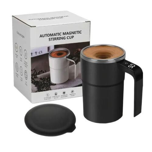 Automatic Stirring Coffee Mug – LED Temp Display, Rechargeable Magnetic Mixer, 380ml – Portable Stainless Steel Thermos for Coffee, Tea, & More