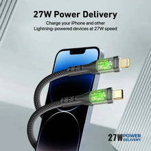 Promate TransLine-Ci | USB-C to Lightning Cable – 27W Power Delivery, 120cm Nylon Braided Cable with Transparent LED Shells, 480Mbps Data Sync – Compatible with iPhone, iPad, AirPods Pro The Wonders Mart Trading™