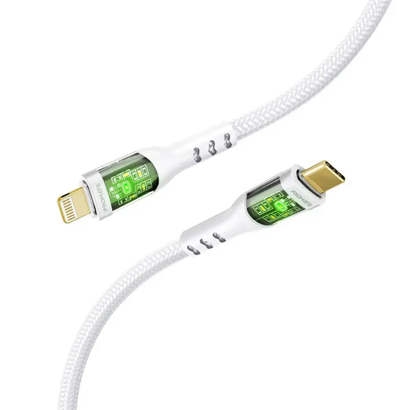 
Promate TransLine-Ci | USB-C to Lightning Cable – 27W Power Delivery, 120cm Nylon Braided Cable with Transparent LED Shells, 480Mbps Data Sync – Compatible with iPhone, iPad, AirPods Pro The Wonders Mart Trading™