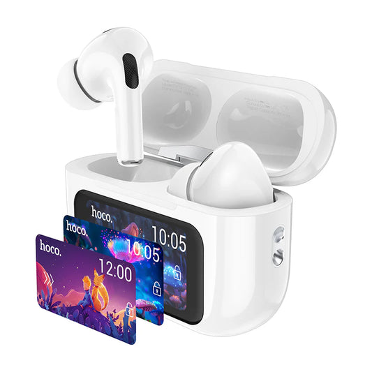 Hoco EW72 Soar True Wireless ANC Bluetooth Earbuds with Touchscreen Case – White | Bluetooth 5.4 | Noise Reduction | 4H Playtime