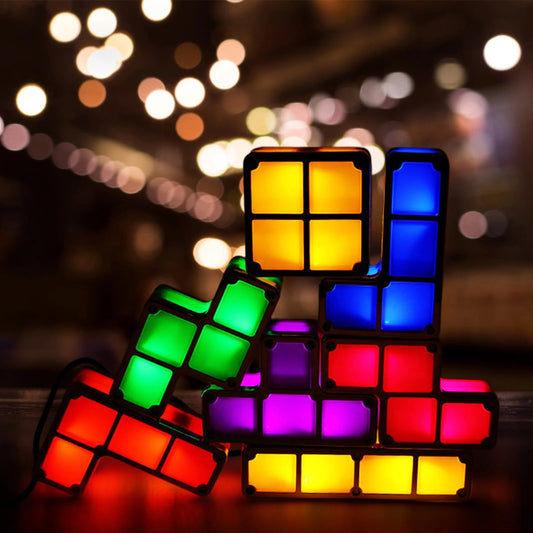 Stackable LED Night Light – 7-Color Game-Themed Tangram Puzzle Lamp | Interlocking Desk Light for Kids & Teens