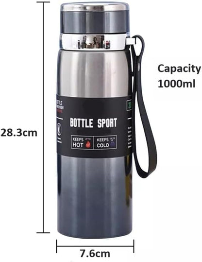 DENX Stainless Steel Thermos Bottle – Double-Wall Vacuum Insulated Flask | Hot & Cold Beverage Travel Bottle with Tea Strainer, Leakproof Lid, and One-Hand Flip Cap