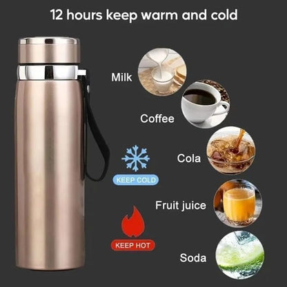 DENX Stainless Steel Thermos Bottle – Double-Wall Vacuum Insulated Flask | Hot & Cold Beverage Travel Bottle with Tea Strainer, Leakproof Lid, and One-Hand Flip Cap