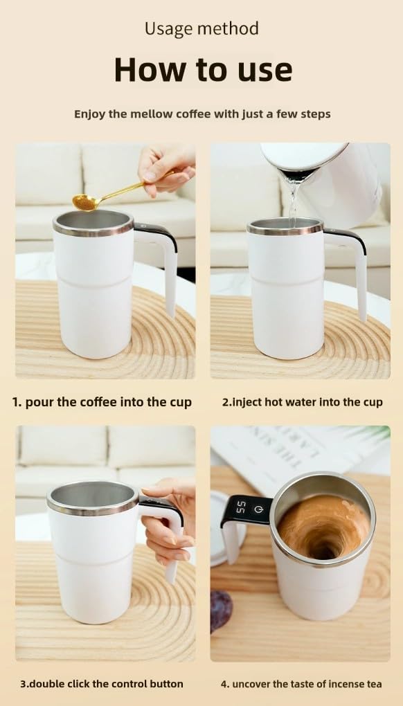 Automatic Stirring Coffee Mug – LED Temp Display, Rechargeable Magnetic Mixer, 380ml – Portable Stainless Steel Thermos for Coffee, Tea, & More