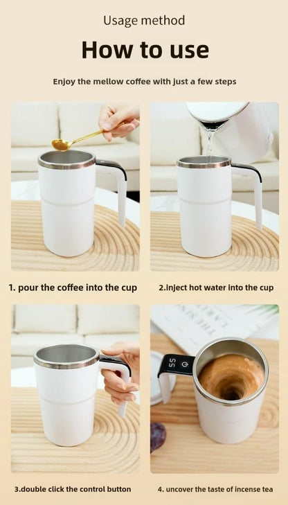 Automatic Stirring Coffee Mug – LED Temp Display, Rechargeable Magnetic Mixer, 380ml – Portable Stainless Steel Thermos for Coffee, Tea, & More