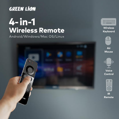 Green Lion Rechargeable 4 in 1 Wireless Universal Remote With Keyboard, for Samsung Smart-TV, Air mouse, Ir remote, Voice control, Compatible With Computer, Projector, Android/Windows/MacOS/Linux
