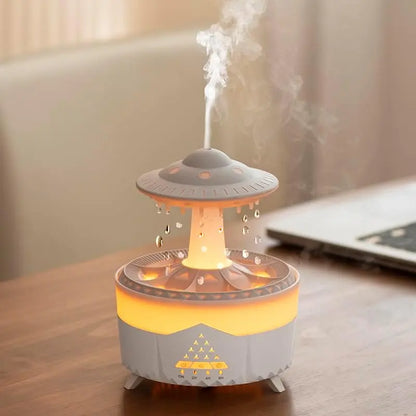 2 -in-1 UFO Aroma Diffuser & Humidifier – 350ml Essential Oil Cool Mist Diffuser with Remote, Raindrop Effect & 7-Color Ambient Light (White) The Wonders Mart Trading™