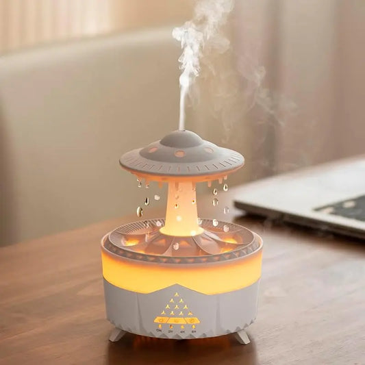 2 -in-1 UFO Aroma Diffuser & Humidifier – 350ml Essential Oil Cool Mist Diffuser with Remote, Raindrop Effect & 7-Color Ambient Light (White) The Wonders Mart Trading™