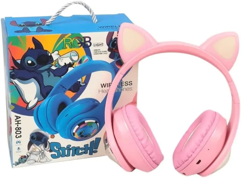 
Stitch / Mario / Hello Kitty 3D Bluetooth Wireless Headphones – Foldable, On-Ear Design with Built-In Mic, 16H Playtime, Padded Earcups & AUX/TF Support The Wonders Mart Trading™