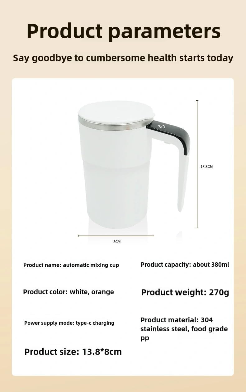 Automatic Stirring Coffee Mug – LED Temp Display, Rechargeable Magnetic Mixer, 380ml – Portable Stainless Steel Thermos for Coffee, Tea, & More