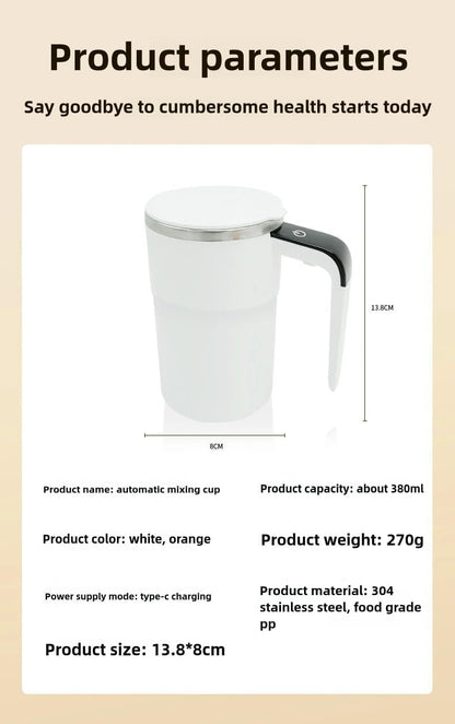 Automatic Stirring Coffee Mug – LED Temp Display, Rechargeable Magnetic Mixer, 380ml – Portable Stainless Steel Thermos for Coffee, Tea, & More