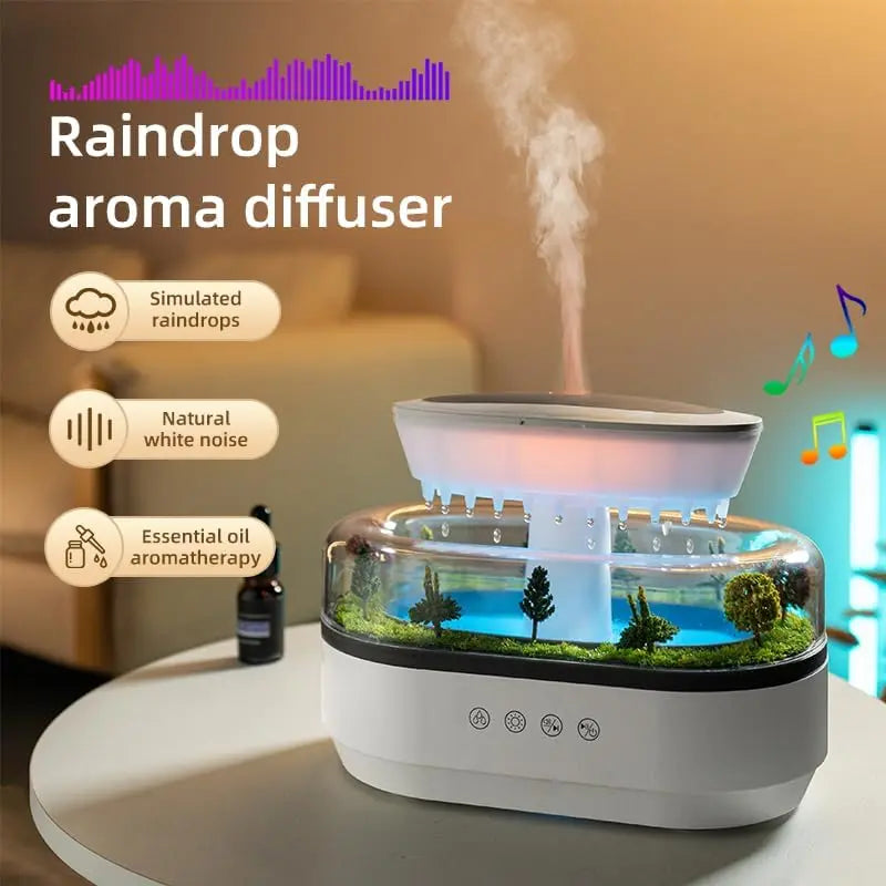 Raindrop Night Light Aroma Diffuser – 250ML Essential Oil Humidifier with White Noise, 7-Color Mood Light, Micro-Landscape Design for Home, Bedroom, Yoga & Office The Wonders Mart Trading™