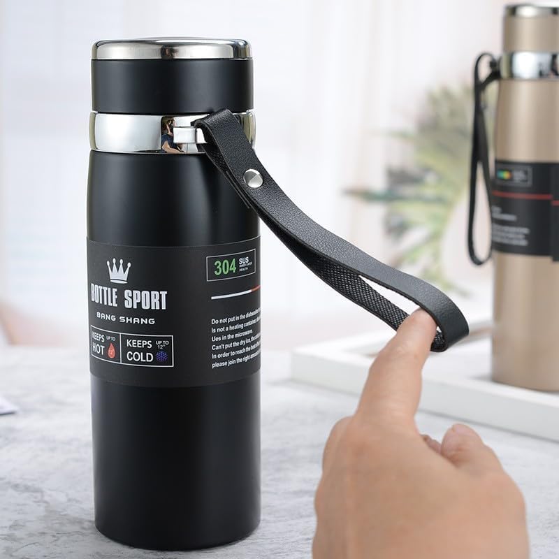 DENX Stainless Steel Thermos Bottle – Double-Wall Vacuum Insulated Flask | Hot & Cold Beverage Travel Bottle with Tea Strainer, Leakproof Lid, and One-Hand Flip Cap