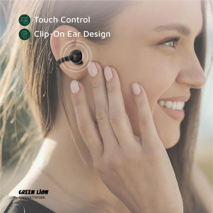 Green Lion Sonix Clip-On Earbuds, Bluetooth 5.3, IPX5 Waterproof, 5-6H Playtime, ENC, Touch Control, Type-C Charging, 40mAh Battery, Dual-Mic