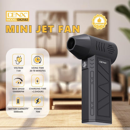 DENX Turbo Power Mini Jet Fan – 130,000 RPM Cordless Air Blower | 70W, 5000mAh Battery, 4-Speed Cleaning for Electronics, Cars & Home (Model DX2582)