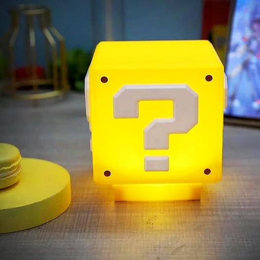Super Mario Bros. Question Block Night Light – With Game Sound Effects | USB Rechargeable & Silent Mode