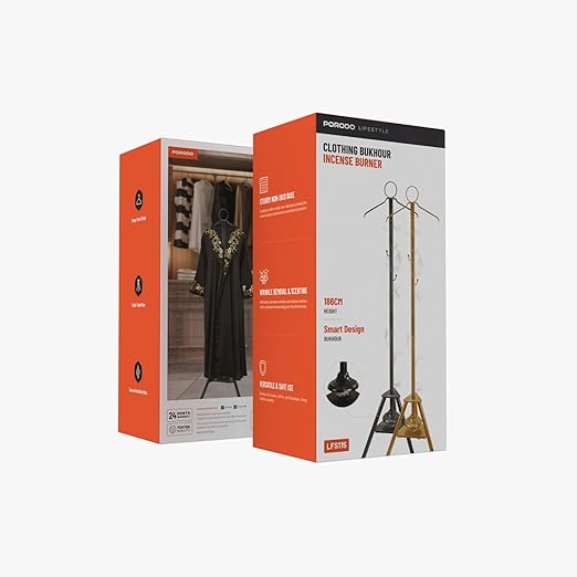 Porodo Modern Bukhour Incense Burner Stand with Hanger Hooks – 186CM Tall Tripod Base, Ventilation Holes, Fragrance Diffuser & Organizer for Home or Office