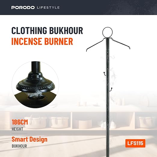 Porodo Modern Bukhour Incense Burner Stand with Hanger Hooks – 186CM Tall Tripod Base, Ventilation Holes, Fragrance Diffuser & Organizer for Home or Office