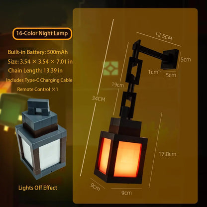 Minecraft-Inspired Pixel Lantern Night Light – 16 Color RGB Rechargeable Gaming Room Lamp The Wonders Mart Trading™