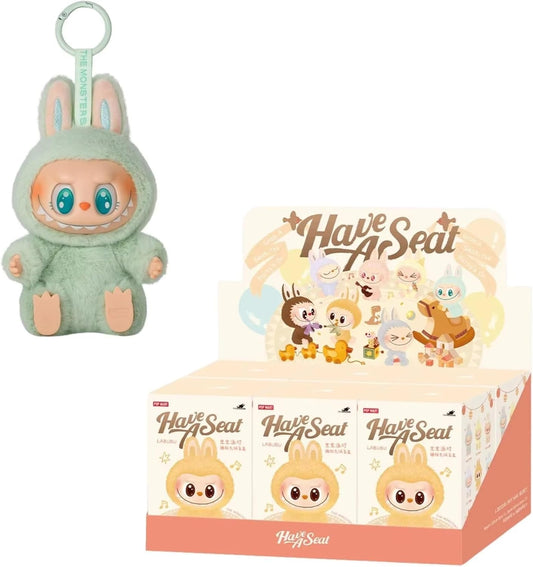 Have a seat labubu POP-MART Plush Bunny Character, Mint Green Soft Toy with Hanger, Collectible Series