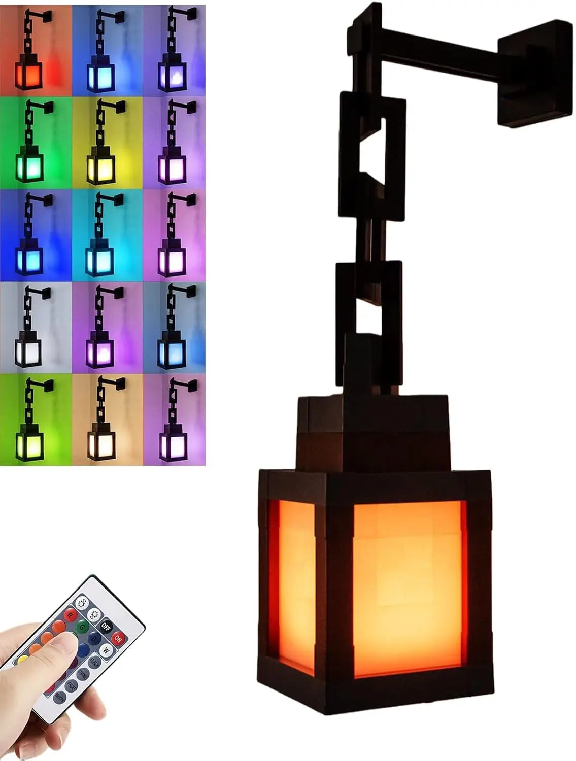 Minecraft-Inspired Pixel Lantern Night Light – 16 Color RGB Rechargeable Gaming Room Lamp The Wonders Mart Trading™