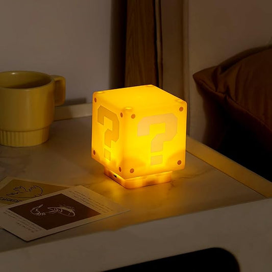 Super Mario Bros. Question Block Night Light – With Game Sound Effects | USB Rechargeable & Silent Mode