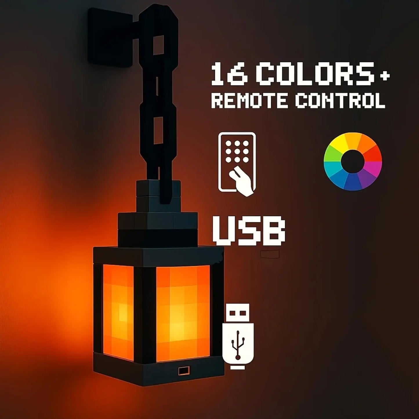 Minecraft-Inspired Pixel Lantern Night Light – 16 Color RGB Rechargeable Gaming Room Lamp The Wonders Mart Trading™