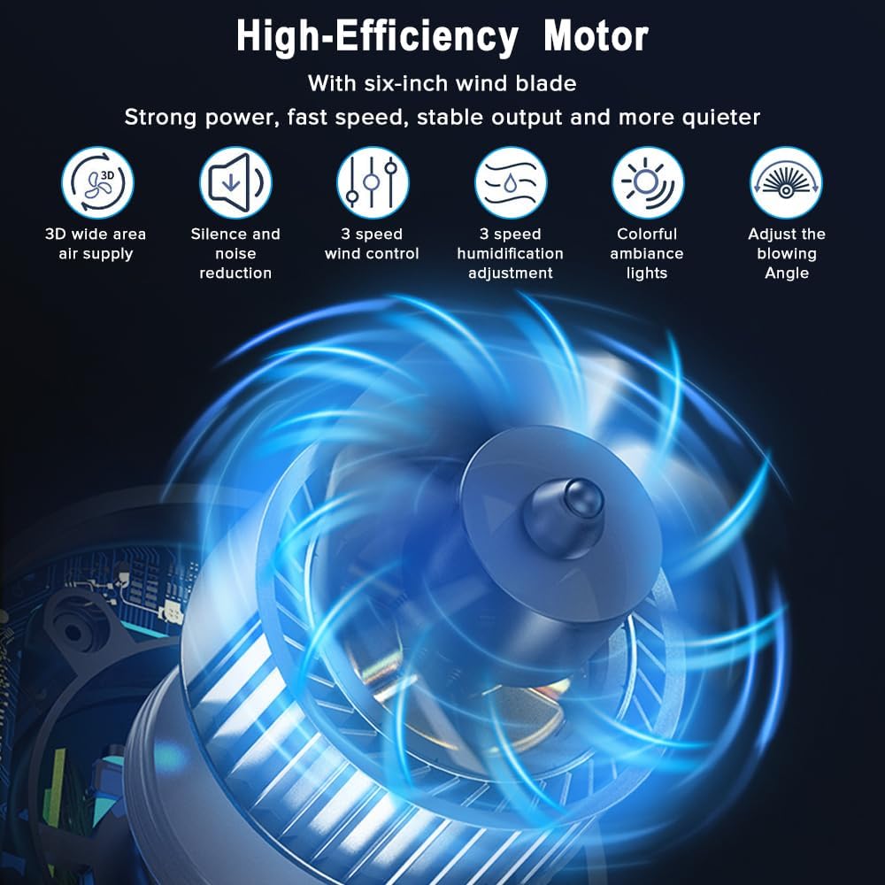 DENX USB Desk Misting Fan – 3-Speed Air Cooler, 600ml Tank, Timer, 7-Color LED Lights, Portable Personal Air Conditioner for Home, Office, and Travel