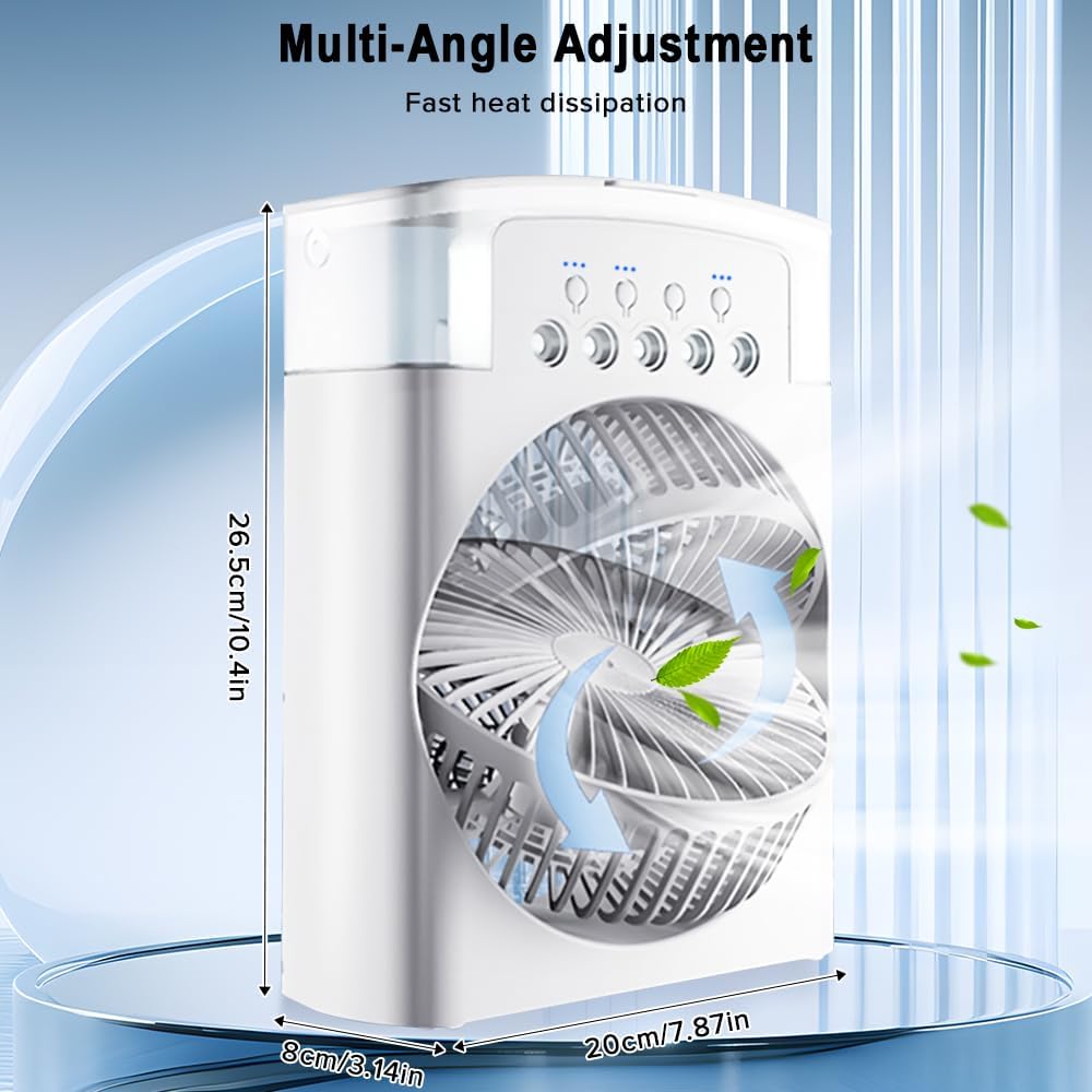 DENX USB Desk Misting Fan – 3-Speed Air Cooler, 600ml Tank, Timer, 7-Color LED Lights, Portable Personal Air Conditioner for Home, Office, and Travel