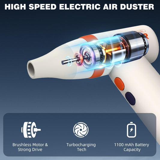 Super One Touch Cool Compressed Air Duster, 130000RPM Mini Electric Air Duster, Multifunctional Portable Jet Dry Blower