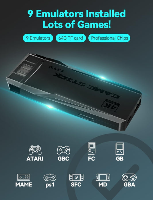 Retro Game Console – 20,000+ Preloaded Games | Plug & Play 4K HDMI Game Stick with 9 Emulators, Dual 2.4G Wireless Controllers (64GB)