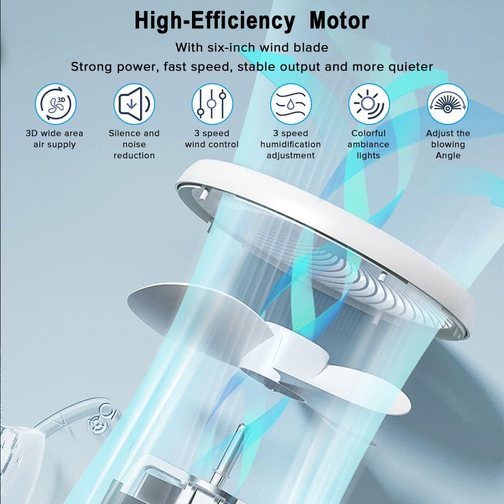 DENX USB Desk Misting Fan – 3-Speed Air Cooler, 600ml Tank, Timer, 7-Color LED Lights, Portable Personal Air Conditioner for Home, Office, and Travel