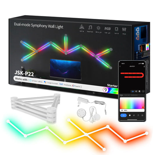 LED Smart Wall Line Light – RGBIC WiFi Light Bars for Gaming Room, Music Sync, Alexa & Google Assistant Compatible (9 Pieces, Black or White)