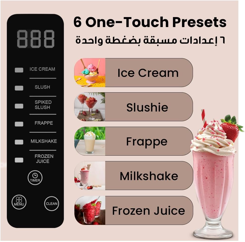 Porodo Multi-Function Slushie Maker 200W, Milk-Shakes/Ice Cream/Frappe Maker, 2.6L Capacity, 25MIN Quick Freezing, Intuitive Controls Panel, Efficient Blending, Instant Frozen Drinks