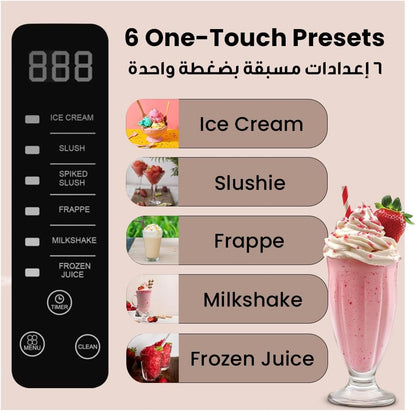 Porodo Multi-Function Slushie Maker 200W, Milk-Shakes/Ice Cream/Frappe Maker, 2.6L Capacity, 25MIN Quick Freezing, Intuitive Controls Panel, Efficient Blending, Instant Frozen Drinks
