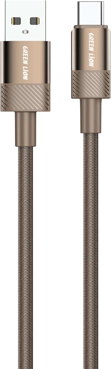 Green Lion USB-C to USB-A Cable 12W, Desert Spark & Woven Design, Fast Charging, 480 Mbps Data Transfer, Aluminum Alloy, Durable 10,000 Bends, Secure & Safe, Charge & Sync - Desert Titanium