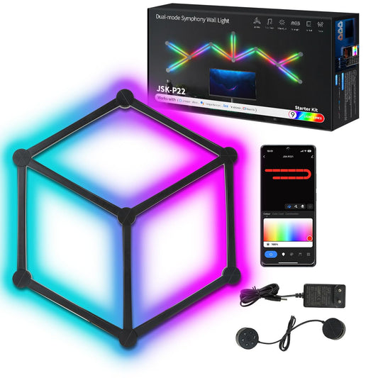 LED Smart Wall Line Light – RGBIC WiFi Light Bars for Gaming Room, Music Sync, Alexa & Google Assistant Compatible (9 Pieces, Black or White)