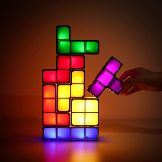 Stackable LED Night Light – 7-Color Game-Themed Tangram Puzzle Lamp | Interlocking Desk Light for Kids & Teens