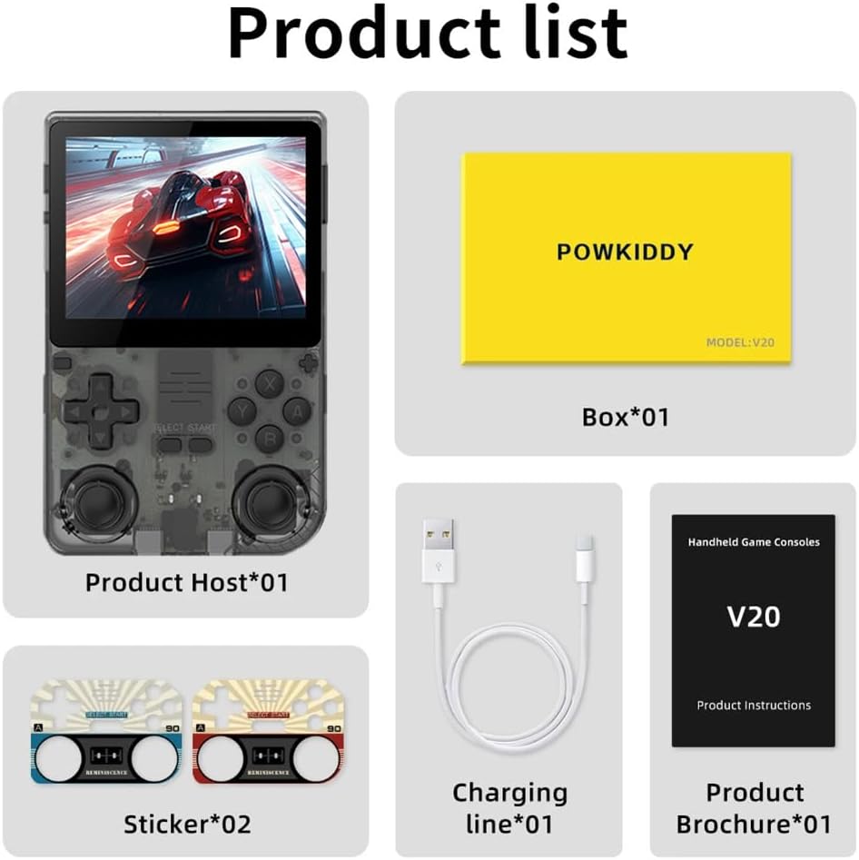Powkiddy V20 Retro Handheld Game Console - 3.5" IPS Screen, Quad-Core CPU, 5000mAh Battery, Dual TF Slots, 10-Hour Playtime, Open-Source System