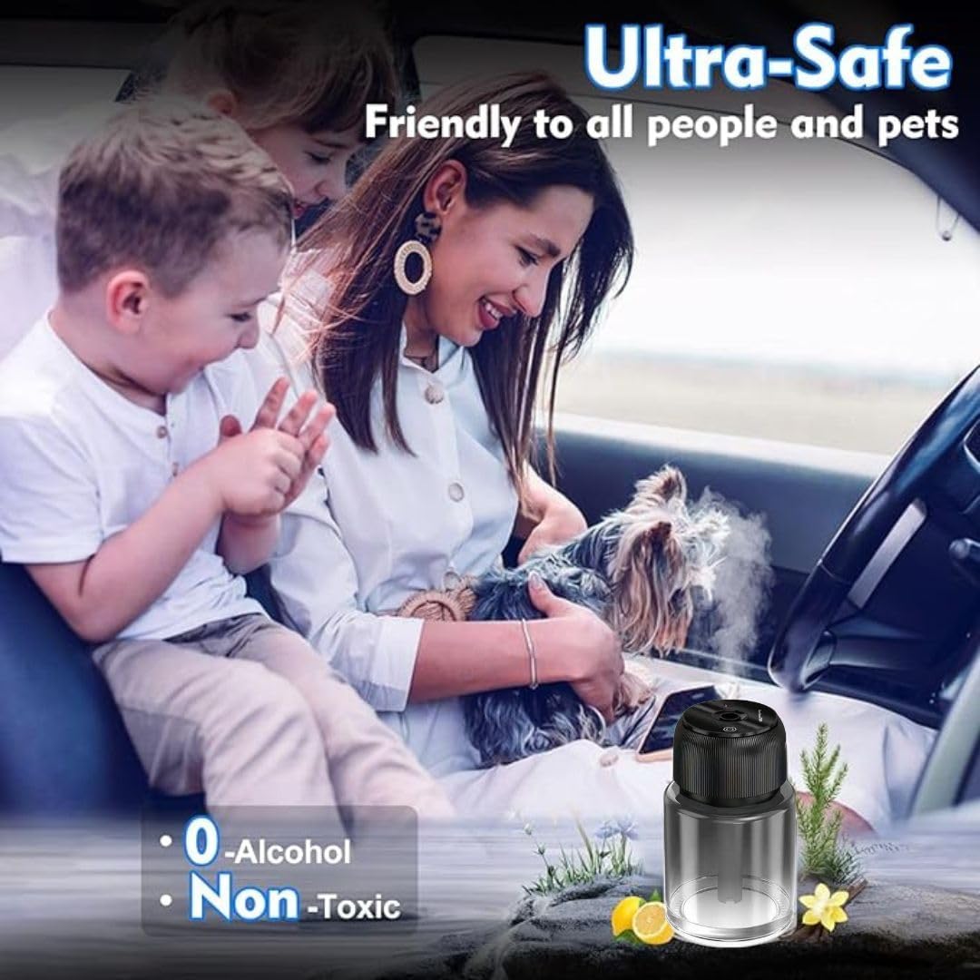 DENX Portable Car Aroma Diffuser – Air Freshener & Humidifier with Essential Oil Spray | Intelligent Auto Start | Aromatherapy for Car, Home & Office – French Spices Scent (Green)