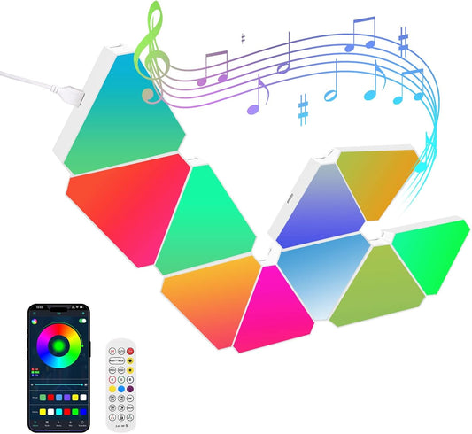 Smart Triangle LED Wall Light – Modular RGB Panels with Music Sync, App & Remote Control, DIY Lighting for Gaming Room, Bar, or Home Decor