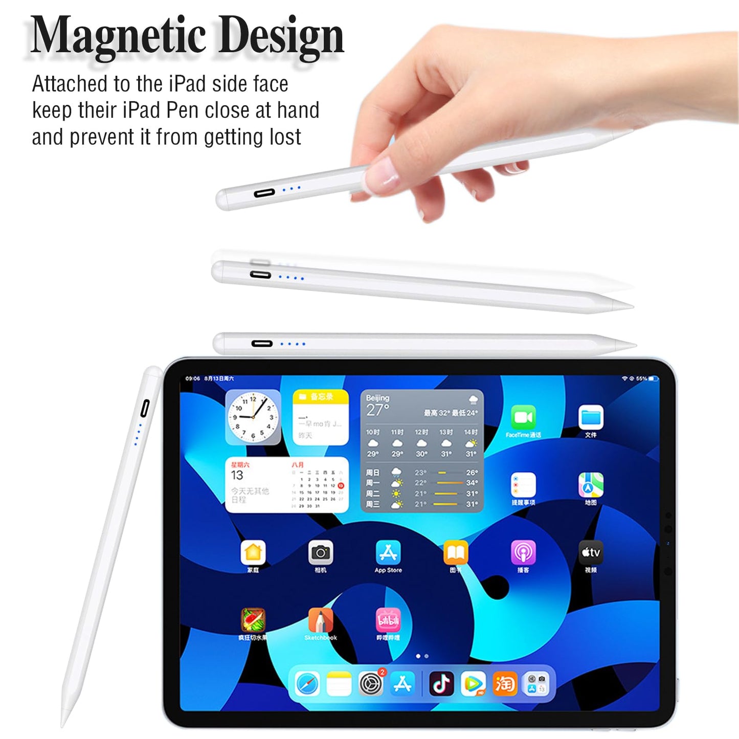 DENX Universal Stylus Pen for iPad, iPhone, Android & Tablets – Magnetic POM Tip, Type-C Rechargeable, 10H Battery, Auto Sleep, Compatible with iPad Pro/Air/Mini & Smartphones