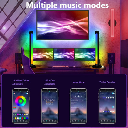 Smart LED Light Bars – 2 RGB Ambient Backlights with Music Sync, App & Voice Control, for Gaming, Movies, and Room Decor