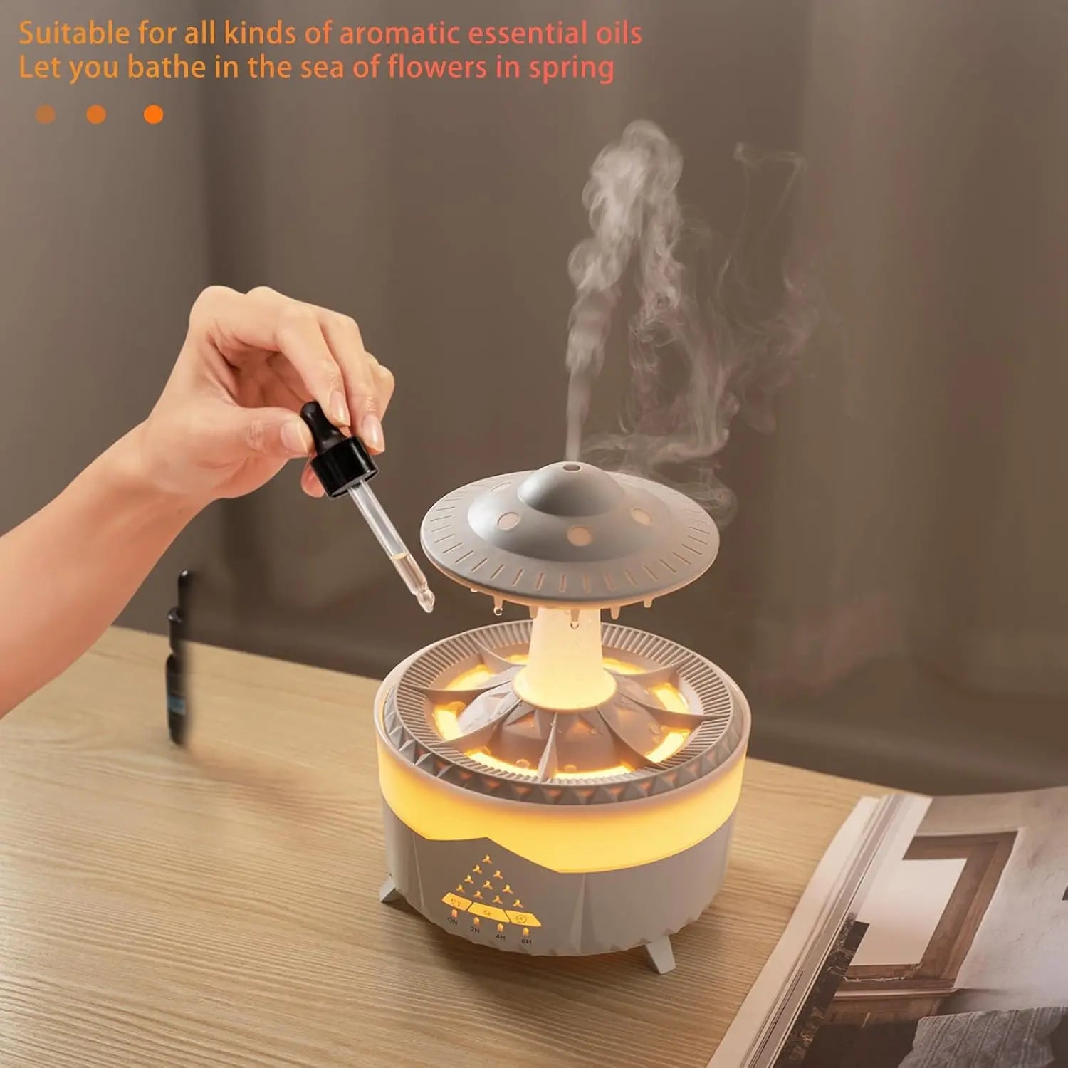 2 -in-1 UFO Aroma Diffuser & Humidifier – 350ml Essential Oil Cool Mist Diffuser with Remote, Raindrop Effect & 7-Color Ambient Light (White) The Wonders Mart Trading™