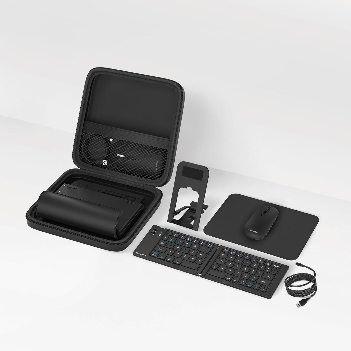 Porodo 6-in-1 Wireless Keyboard & Mouse Set – Bluetooth & 2.4GHz Portable Work Kit (Black) The Wonders Mart Trading™