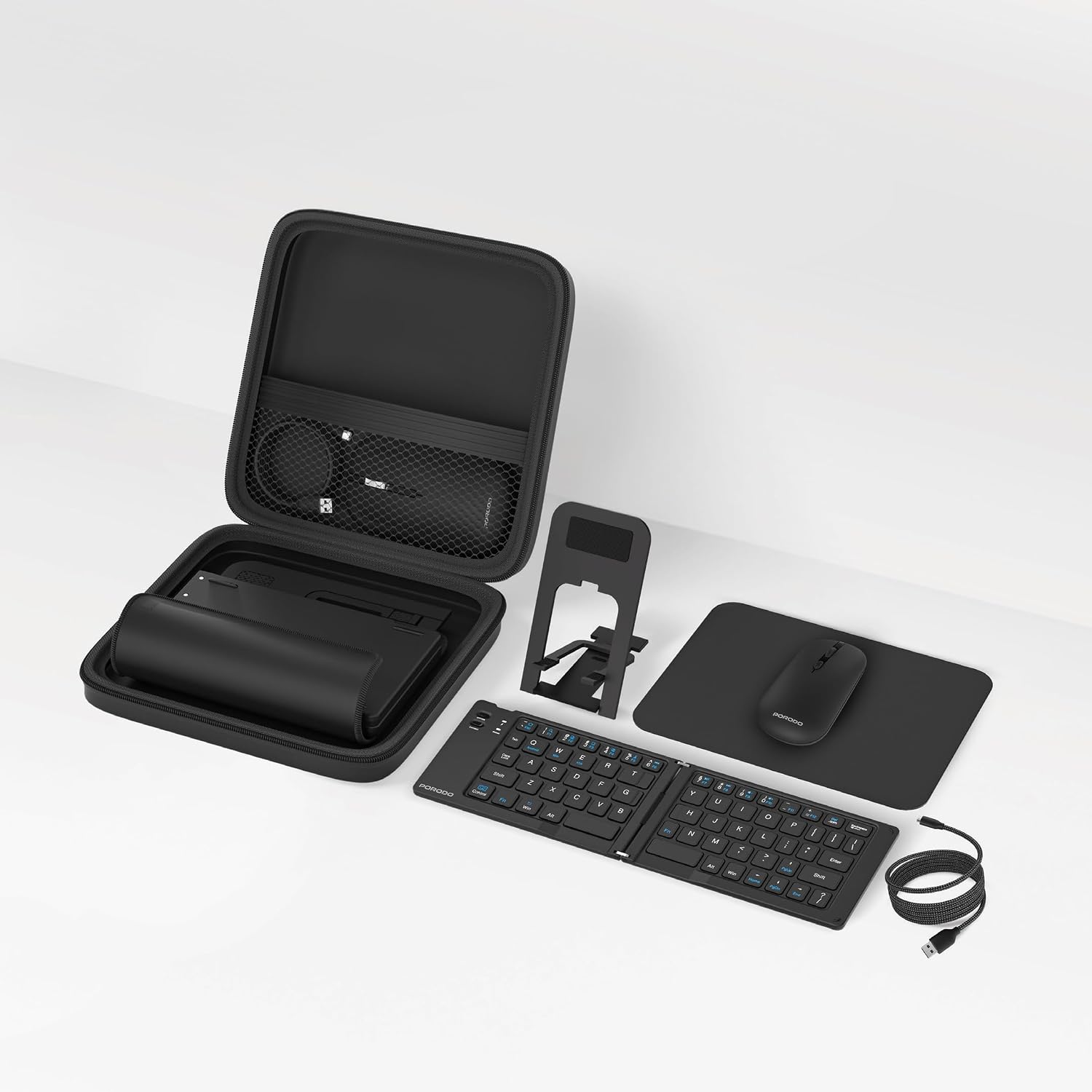 Porodo 6-in-1 Wireless Keyboard & Mouse Set – Bluetooth & 2.4GHz Portable Work Kit (Black) The Wonders Mart Trading™