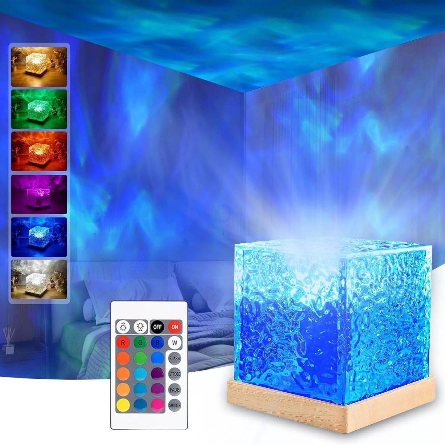 Ocean Wave Projector Lamp – 16 Color RGB Light with Remote | Underwater Effect Night Light for Bedroom, Living Room & Gifts