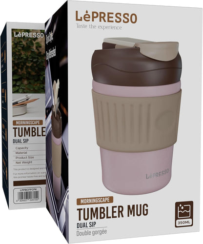 LePresso Dual Sip Tumbler Mug, 350ml Capacity, BPA Free & Leak-Proof Lid, Comfortable Grip, Stainless Steel Tumbler, Durable Thermal Insulation, Perfect for Hot Coffee & Cold Fresh Beverages